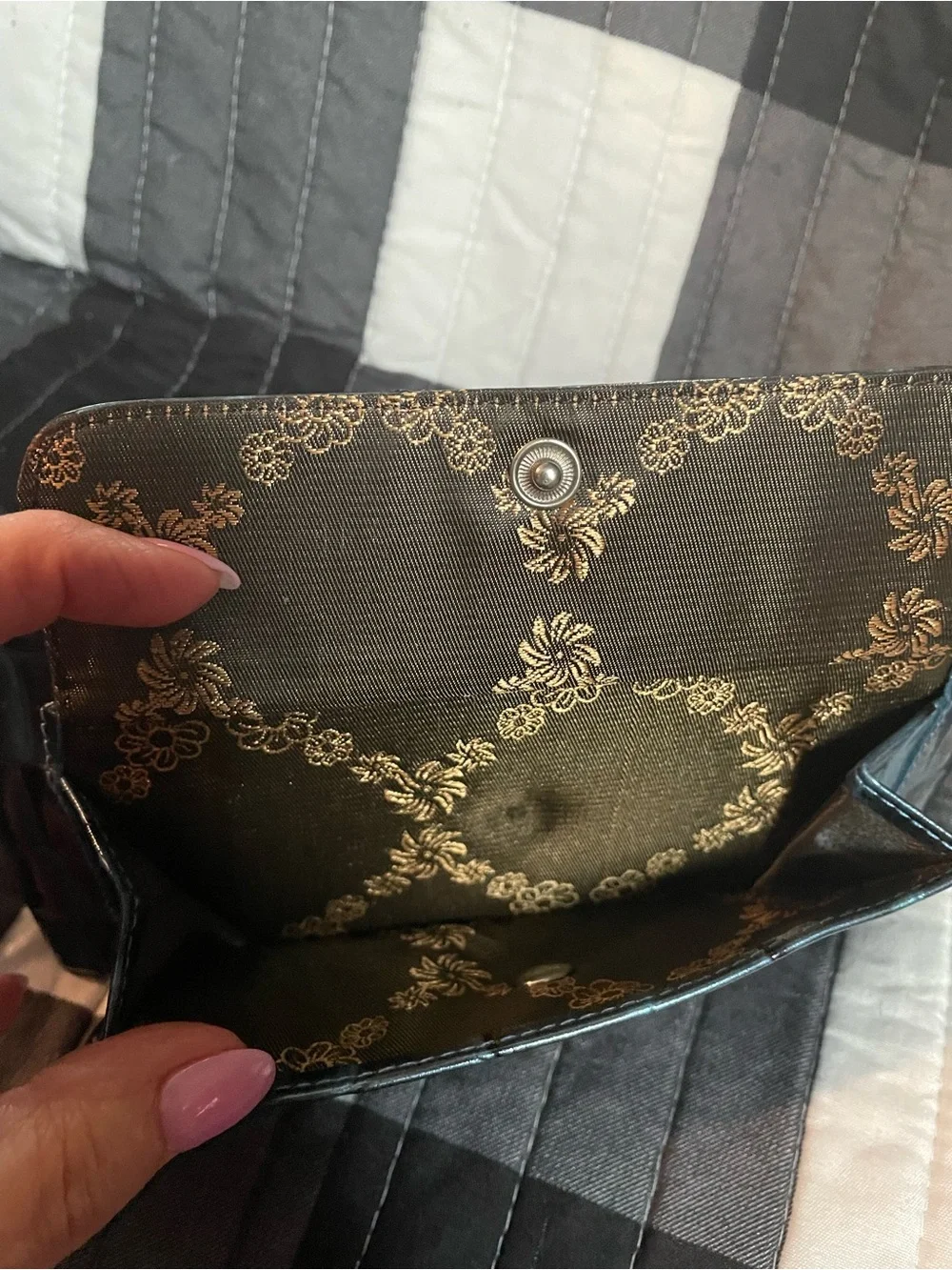 Blue Croc-Embossed Clutch Wallet